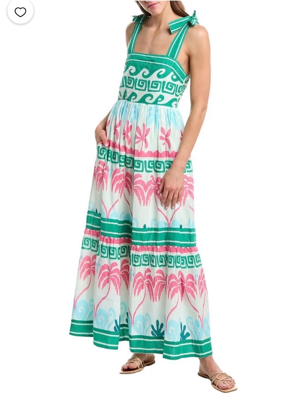 Beach Riot Green, Pink & Light Blue Tiered Maxi Dress Size Small Tropical Palm